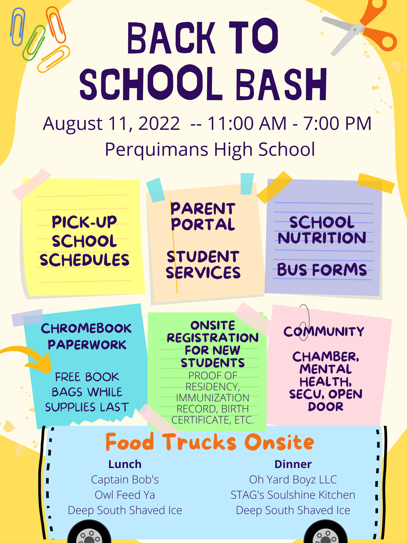 Annual Back to School Bash!! Perquimans School District